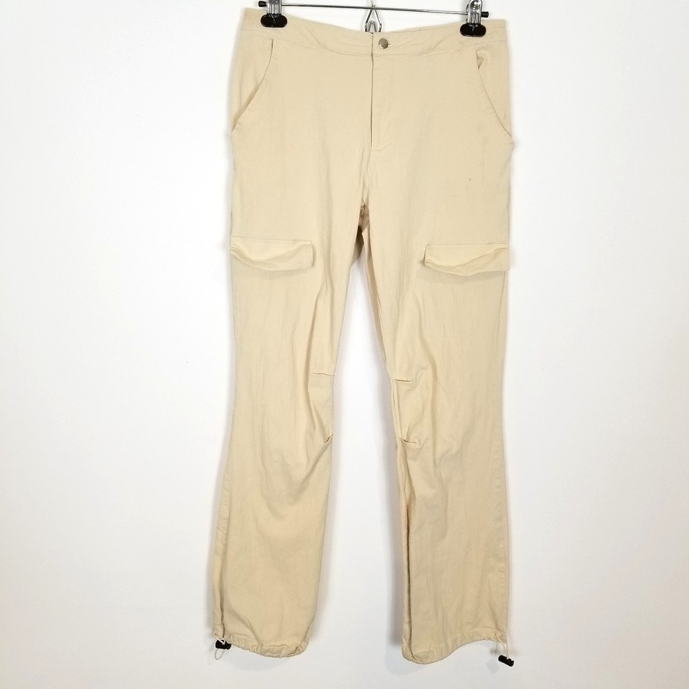 White Fox Women Cargo Stright Pants Sz M Ivory‎ Pockets Y2K  Boho